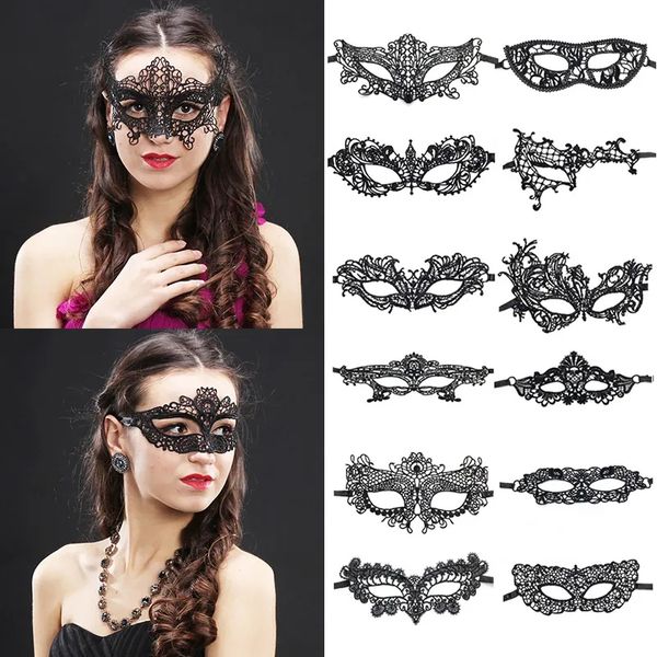 5 pièces femmes hommes creux dentelle mascarade visage masque Sexy Cosplay bal mariage fête d'anniversaire accessoires Costume Halloween mascarade