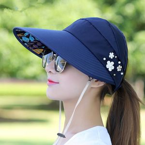 5 stks Vrouwen Zomer Zonhoeden Parel Packable Sun Visor Hat met Grote Hoofden Brede Braille Strand Hoed UV-bescherming Vrouwelijke GLB