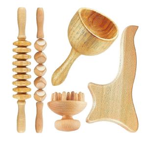 5 -stks houten therapie massagetools maderoterapia kit houten gua sha tool houten massage roller champignon massager body sculpting