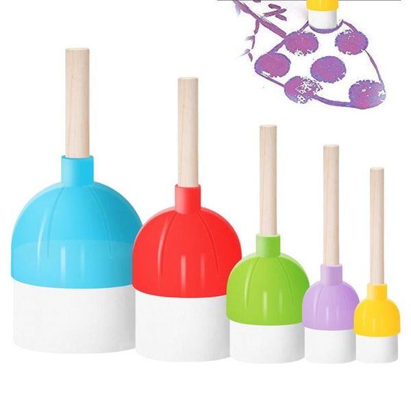 5pcs mango de madera estampado de pincel pintura de esponja de bricolaje estampado de bricolaje para niños Montessori dibujo juguetes suministros de pintura regalos