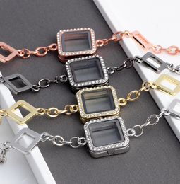 5pcSlot 2424 mm Rhinestone Square Glass Living Memory Floating Locket armbanden armbanden Fit DIY Floating Charms7642208