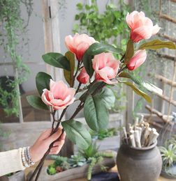 Lote de 5 unidades de flor de Magnolia de seda artificial, hoja verde, vid, fiesta en casa, mesa de comedor de boda, decoración artesanal DIY, flower3203741