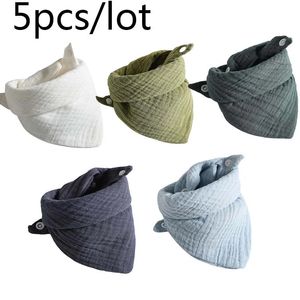 5pcslot bébé mousseline bibs enfant Triangle de couleur solide écharpe coton alimentant la serviette de salive