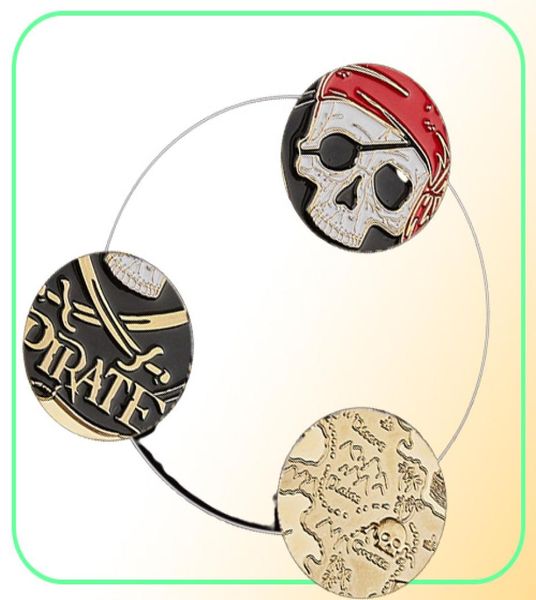 5pcslot película pirata calavera dorada chapada en la moneda azteca artesanía jack gorrión medallón colección de medallas de calavera de calavera regalos 3021473