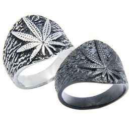 5pcslot New Black Silver Leaf Men Boys Boys Ring 316L Bijoux en acier inoxydable Bijoux populaire Biker Hip Style Leaf Ring6842091