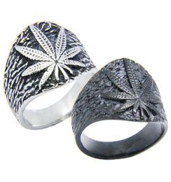 5pcslot New Black Silver Leaf Men Boys Boys Ring 316L Bijoux de mode en acier inoxydable Ring de style bordeau de style hanche6671339