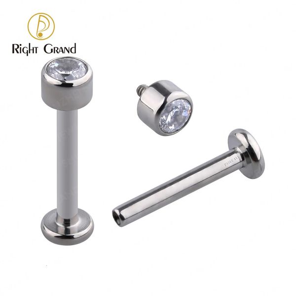 Lote de 5 unidades de gemas derechas Grand ASTM 36 CZ, Labret Monroe con rosca interna, anillo para labio, Tragus, pendiente de hélice para uñas, 16G, 6mm, 240110