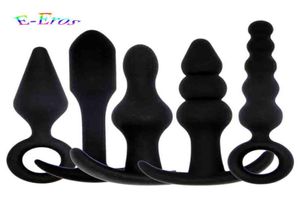 5 pcslot Sexy Zwarte Siliconen Anale Plug Massage Volwassen Speeltjes Voor Vrouwen Man Gay Anus Clitoris Stimulator Sex Producten9663289