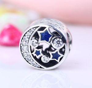 5PCSlot Vintage Night Sky Charms Star 925 Sterling Silver Fits Originele merkarmbanden Shimmering Midnight Blue Email 791992CZ 4005207