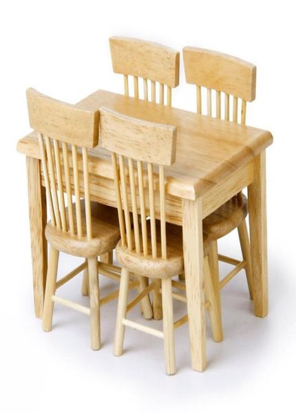 Juego de 5 unidades de mesa de comedor en miniatura para casa de muñecas, silla, muebles de madera, juguetes para niños, 112, 1213121