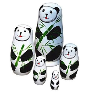 5 pièces ensemble mignon Matryoshka poupée russe Panda poupées peint à la main jouets en bois chinois artisanat fait main Gift9559994