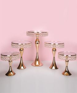 5pcsset Gouden Kristallen taarthouder stand taartvorm cupcake zoete tafel candy bar tafel centerpieces bruiloft decoraties7185980
