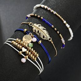 5pcSset Gold Feather Braceletsbangles for Women Charm Bracelets à la mode féminins Bijoux cristallins Bridiy Bracelet BT2002494543204