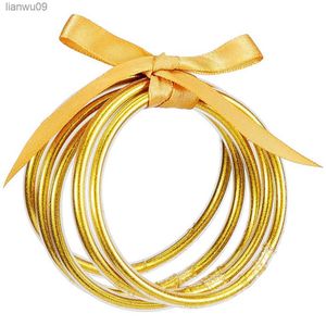 5pcsset Golden Glitter Rempli Gelée Bracelets Bracelet Doux Sile Bracelet Étincelant Bouddha Fille Bracelets Bracelet pour Femmes L230704