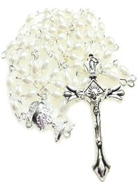 5pcSset Mini blanc 64 mm en verre ovale perle rosaire catholique rosario mignon nocle perlé collier calice central9335407