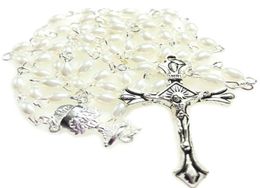 5pcsset mini blanco 64 mm de vidrio ovalado perlas rosario católico rosario lindo perla rosario collar de cálculo 5367382