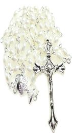 5pcsset mini wit 64mm glas ovale parel kraal rozenkrans katholieke rosario leuke parel rozenkrans ketting kelk center1744014