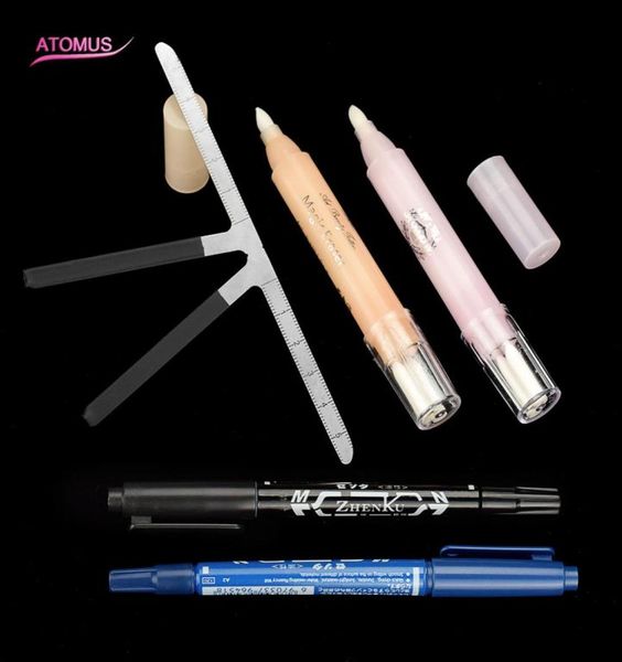 5pcsset Kits de tatuaje de maquillaje de cejas semipermanente Pluma aceitosa negra Pluma de aceite azul Naranja Frote mágico Rosa Posición de equilibrio de tres puntosi7304755