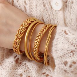 5pcsSet Trendy Goud Kleur Jelly Silicone Weave Armbanden Armbanden Voor Vrouwen Mode Boeddhistische Charme Manchet Armband Meisjes Sieraden 240115