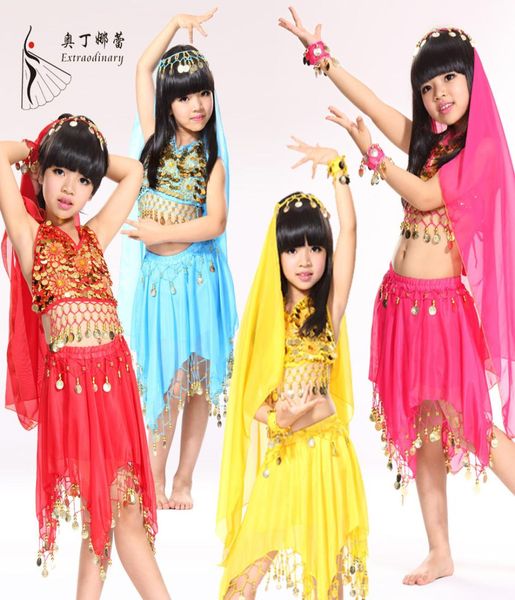 5 piezas HeadwearTopSkirt2 Handwear niños Bollywood vestido indio trajes de danza del vientre niñas profesionales para niños 1129373