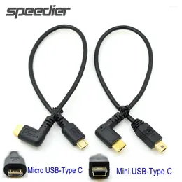 Câble de convertisseur de données à 5 broches, coude à 90 degrés, Micro/Mini USB2.0 mâle vers USB 3.1, adaptateur de Type C, ligne de charge OTG de 25CM