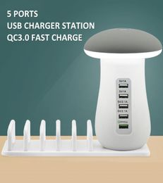 Station Hub de Charge rapide USB QC30, 5 ports 40W, adaptateur d'alimentation 8A, support de Charge USB, organisateur avec lampe champignon de bureau 1991811