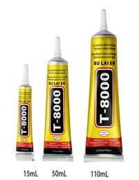 Colle liquide T8000 multi-usages, 5 pièces, 110ml, 50ml, 15ml, colle de réparation pour écran tactile, cadre de téléphone, outil de bricolage, Super adhésif époxy T8000, 4193078