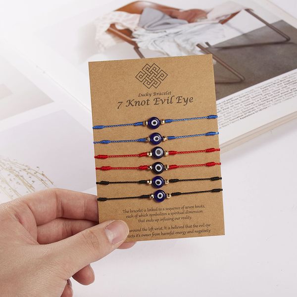 Juego de 5 (6 unidades/juego) de pulseras de amistad trenzadas hechas a mano turcas de la suerte y el mal de ojo, regalo de joyería para mujer