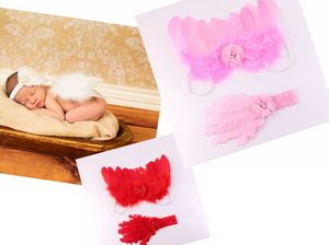 5SET bébé gros plumes bouclées en mousseline de soie fleur dentelle bandeau aile d'ange petit costume de conte de fées Photo Prop bande de cheveux accessoires pour cheveux YM6132