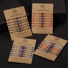 Bracelets porte-bonheur turc mauvais œil pour femmes, ensemble de 6 pièces, corde tressée rouge et noire, bijoux d'amitié à 7 nœuds, faits à la main, 214e, 5 ensembles