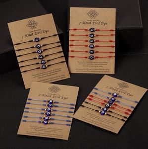 5set Bracelets pour les yeux maléfiques turcs chanceux pour les femmes 6pcSset à la main à la main rouge noir tressé 7 nœuds bijoux amitié bracelets4988705