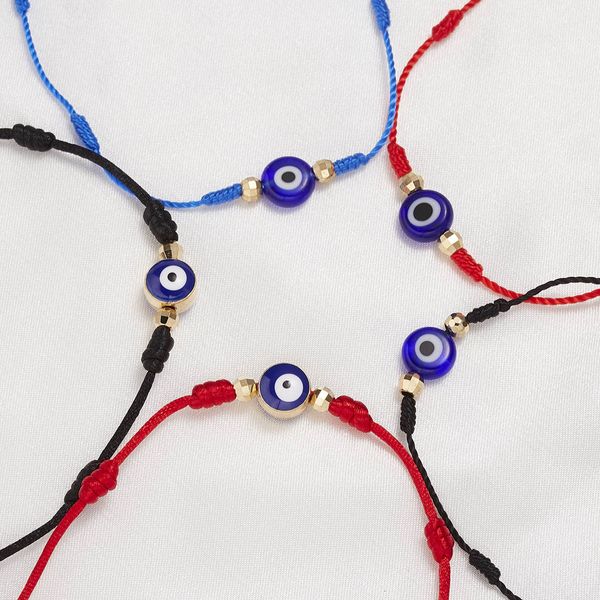 Bracelets porte-bonheur turc mauvais œil pour femmes, ensemble de 6 pièces, corde tressée rouge et noire, bijoux d'amitié à 7 nœuds, faits à la main, 2615
