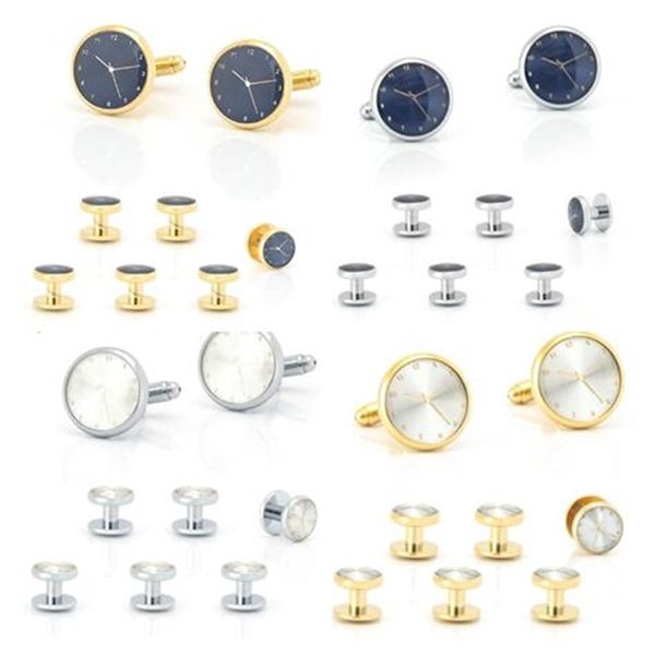 5 ensembles/lot boutons de manchette de smoking goujons de col 8 pièces boutons de manchette d'horloge créatifs ensemble de boutons de bijoux pour hommes accessoire entier