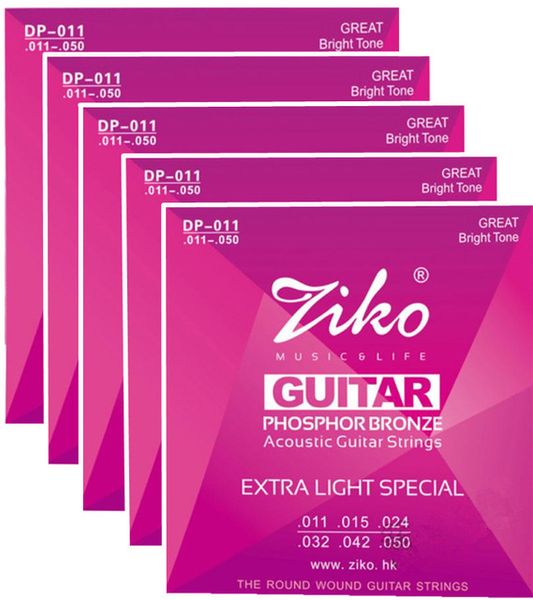 5 ensembles/lot ZIKO 011-050 cordes de guitare acoustique instruments de musique accessoires pièces de guitare en gros
