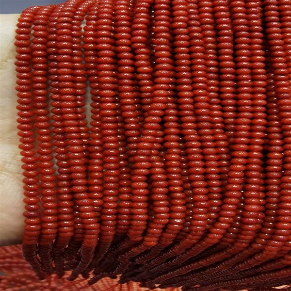 5 brins véritables rares perles rondes lisses de corail rouge pierre naturelle 3-4mm 16inch318K