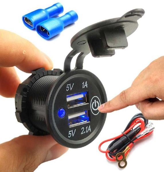 5V 21A1A Cigarette Lighter Double Prix d'adaptateur d'adaptateur d'alimentation du chargeur USB Dual Chargeur avec interrupteur tactile pour le camion de voiture Boat5927404