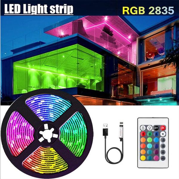 5V 2835 LED bandes lumineuses décoration éclairage USB télécommande infrarouge ruban lampe pour Festival fête chambre RGB rétro-éclairage D1.0
