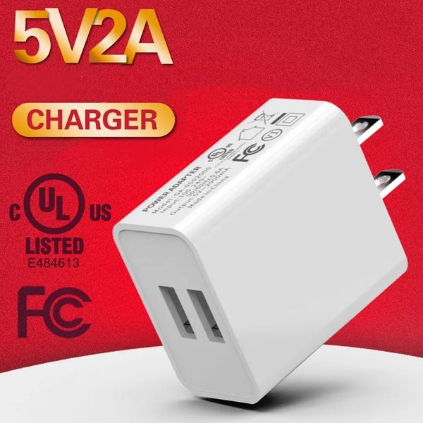 5V 2A Dual USB Chargeurs muraux rapides Certifié UL FCC US EU Plug Charger 10W Adaptateur secteur ignifuge pour Samsung IPhone LG Chargeur mural rapide pour téléphone portable