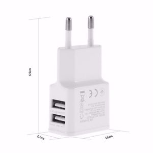 5 V 2A EU / US Plug Dual USB 2 Poort Mobiele Telefoon Reizen Home Wall Charger Adapter 2A / 1A voor Samsung iPhone LG HTC Sony White Black