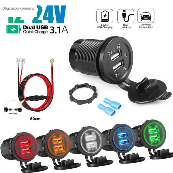 Cargador de coche USB Dual de 5V 3.1A 12V con Panel adaptador de corriente impermeable toma de corriente para vehículo barco camión motocicleta