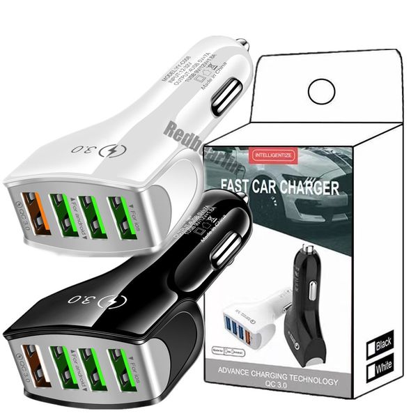 Chargeur de voiture haute vitesse 5V 3.1A 4 ports USB, adaptateur d'alimentation pour véhicule, pour IPad Iphone 11 12 13 14 15 Pro Samsung s20 s23 s24 utral Xiaomi Huawei téléphone Android avec boîte