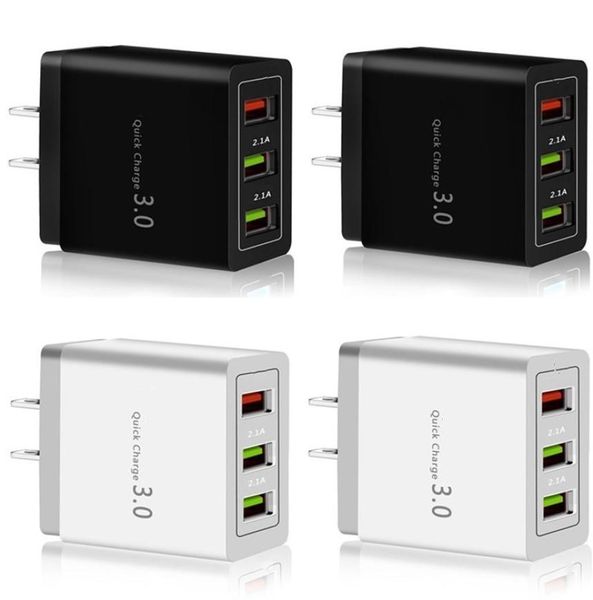 5V 3A 18W EU US QC30 Fast Chargers Wall Charger 3 Ports Adaptador de alimentación para iPhone 11 12 13 14 Samsung Huawei AndRiod Teléfono PC2971117