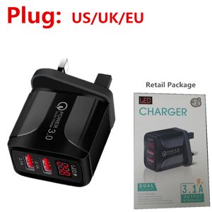 5V 3A Chargeur USB rapide universel EU US UK Plug Adaptateur de chargeur de téléphone portable mural de voyage avec emballage de vente au détail