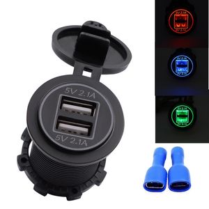 5V 4.2A Cargador de coche dual USB Toma de corriente de puerto USB dual universal para automóvil de motocicleta con cubierta de plástico a prueba de polvo HHA284