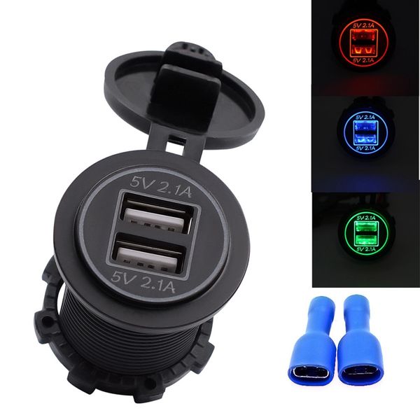 5V 4.2A double chargeur de voiture USB universel double port USB prise de courant pour moto voiture avec couvercle en plastique anti-poussière HHA284