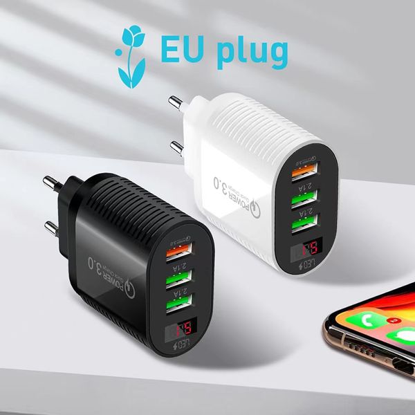Chargeur d'affichage numérique 5V 5.1A 3 USB QC3.0 Port Chargers de téléphone portable Charge avec US EU UK Plug pour le téléphone intelligent mobile avec boîte de détail