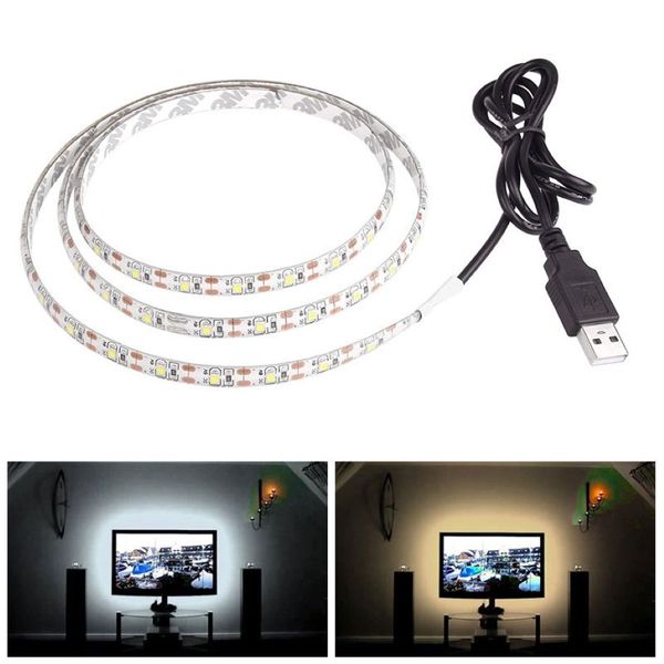 5V 50 cm 1m 2m 3m 4m 5m Cable USB Lámpara de luz LED LEAP SMD 3528 Cinta de lámpara de decoración del escritorio de Navidad para la iluminación de fondo de TV WAT243K