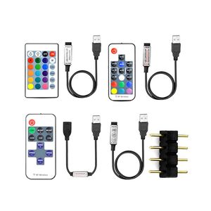 Accessoires de bande LED 5V RGB/contrôleur de couleur unique, connecteur 4 broches, 3 touches/17 touches RF/24 touches IR, télécommande pour bande lumineuse LED USB