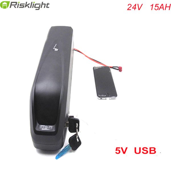 Batterie ebike de type Hailong USB 5V 24v 15ah 7S 18650 batterie li ion pour vélo électrique avec chargeur et bms