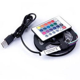 Bande lumineuse LED USB 5V, 1M 2M 3M 4M 5M, blanc chaud, RGB 2835, éclairage de fond TV, décoration, lumières féeriques, 3 touches, contrôle 290x